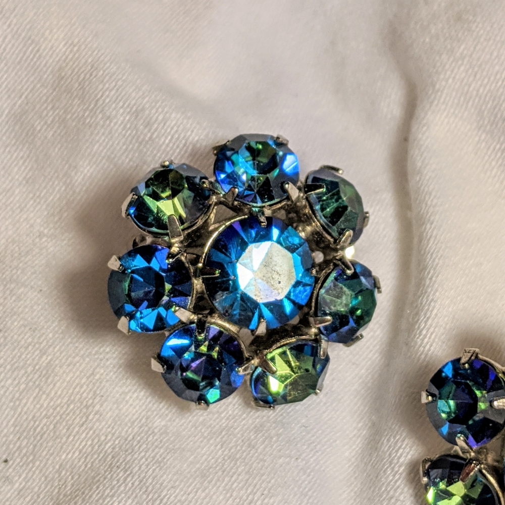 Vintage blue Aurora Borealis clip earrings